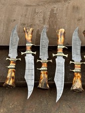 5 BEAUTIFUL CUSTOM HAND MADE DAMASCUS STEEL HUNTING BOWIE KNIVES CAMEL BONE picture