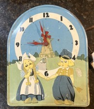 Vintage Dutch Windmill Tin Litho Metal Wall Clock Read picture