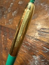 Vintage Scripto Retractable Ballpoint Pen Green & Gold USA Mid-Century MCM picture