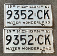 RARE 1961 MICHIGAN LICENSE PLATE PLATES PAIR WITH WEAR CHEVY FORD DODGE picture