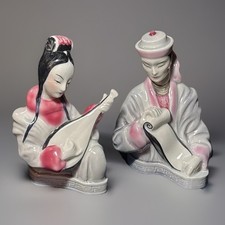 Vintage Goldscheider Sylvia Scott Chinese Poet & Guitarist Figurines Pair picture