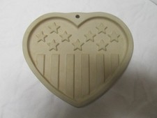 1991 Pampered Chef Stoneware Americana Heart Cookie Mold Stars Stripes picture
