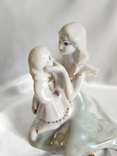 Vintage Old Porcelain Figurine Mom Baby Romania Rare Stamp Original Decor Sculpt picture