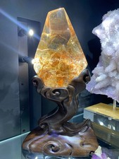 4.22LB Top Natural Gold Rutilated&Ghost Quartz Crystal Mineral Specimen+stand picture