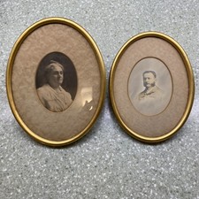 Antique Photographs Oval Frames Gold Victorian Portraits Woman Male Americana picture