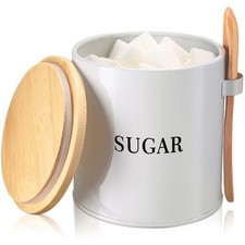 AISBUGUR Sugar Bowl with Lid and Spoon, Metal (1, White-A), 15 Oz Airtight Sugar picture