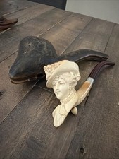 Antique Large C.P.F Victorian Lady Meerschaum Pipe Cased 7” Long picture