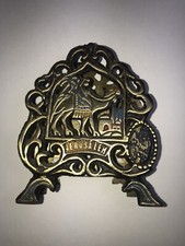 Jerusalem Napkin/Letter Holder Souvenir Solid Brass Enamel Gold Tone picture