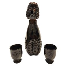 Vintage Black Poodle SCOTCH Decanter 2 Shot Glasses Relco Japan Red Clay 1950s picture