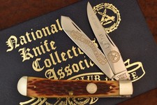 VINTAGE SARGENT MADE IN USA by QUEEN BONE NKCA TRAPPER KNIFE 1992 NICE (27566) picture