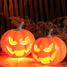 2 Pack Plastic Jack O Lantern Pumpkins Halloween Light up Pumpkin Outdoor Indoor picture