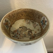Vintage Royal Satsuma Moriage Painted Gold Gilded Bowl Mid Century Geisha picture