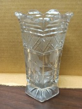 Vintage Clear Crystal Etched Pedestal Bud Vase 5.75” 6 Sided (VG, S) picture