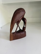 Vintage Balinese Hand Carved Wood Sculpture Art Deco Heron Egret Bird with Egg picture