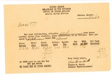 1943 U.S. Department of Interior Office Indian Affairs Alaska Salary Statement picture