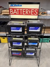 VINTAGE AC DELCO BATTERY DISPLAY RACK  - 6 PLASTIC AC DELCO DISPLAY BATTERIES picture