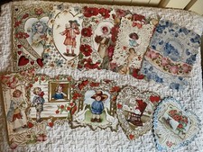 10 Antique Valentine Cards Die Cut Lace Cupid Hearts Floral Ephemera Scrapbook picture