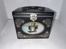 Singer Sewing Box Tin With Handle Black Vintage-Style Graphics  picture
