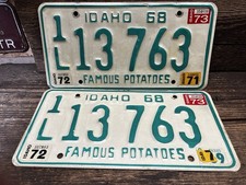 Vintage 1968 Idaho License Plate Set Matching Pair #13763 1L Latah County picture