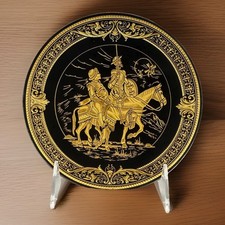 VTG 1970's DAMASCENE TOLEDO SPAIN 24K Inlaid Gold Plate Soldiers Horse 6.25” picture