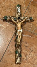 VINTAGE PLASTER OF PARIS SPIRITUAL CROSS JESUS TREE VINE WALL ART 12