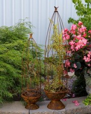 Beautiful Set of two Metal Flower Stands with Birds - Rusty Nested-32''/41.5''H picture