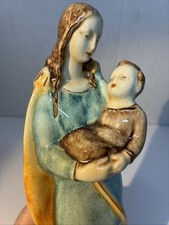 Vintage Karlsruhe Majolika Madonna Child Figurine 4088 German Pottery Art 9
