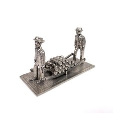 VTG Tin Dutch Silver Miniature Figurine Two Men Carrying Cheese Made in Holland picture