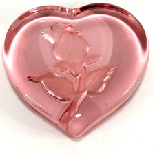 Pink Heart Paperweight Embossed Frosted Rose Fostoria for Tiara Exclusives picture