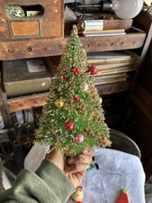 Vintage L.L. Newberry Co Bottle Brush Christmas Tree Mercury Glass Ornaments 7.5 picture