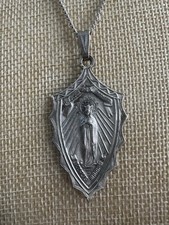 Antique Metal Somalis Mariae Pendant Necklace Spear shape Religious picture