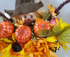 BEAUTIFUL ONE OF A KIND SCARECROW FALL THANKSGIVING CENTERPIECE FLORAL DECOR picture
