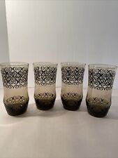 4 Vintage 5 1/2” Libbey Brown Drinking Glasses Raised Heart Design (green Tent) picture