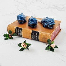 VTG Ceramic Koi Fish Set of 3 Blue Glaze Sculptural Decor Air Plant Holder 6