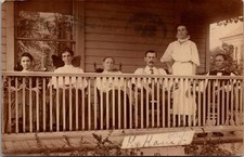 1906 RPPC Six People on House Porch Vintage Postcard 4P24-30 picture