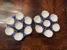 Oyster Plates 8.5 Inch Set of 2 Blue and White Hanger on the back. Excellent picture
