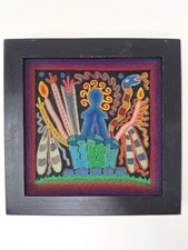 Antique Handcrafted Huichol Original Mexican Folk Art Yarn Painting 9 x 9 picture