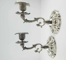 19th Century Pair of Silver Plated Wall Sconce Candleholders Acanthus Leaves picture