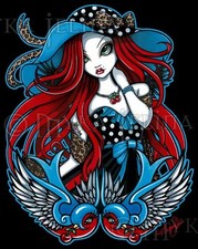 Rockabilly Angel Myka Jelina Art Print Signed Emma Swallow Tattoo Big Eyed Fae picture