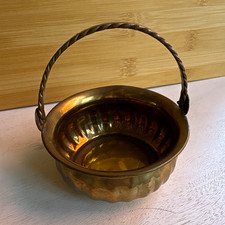 Solid Brass Twist Handle Bowl, Handled Basket Style, Made in India picture