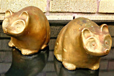 PAIR Figure Beautiful BEAR Mother Racoon Cute Cast Golden Statue Patina Gift MC picture