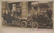 1908 Denver Colorado RPPC Several Men with Two Antique Cars Road Trip Postcard picture