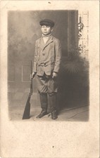 BOY WITH RIFLE oklahoma city ok c1910 postcard candid portrait real photo rppc picture