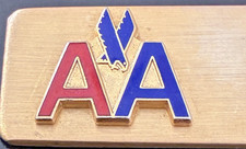 vintage AMERICAN AIRLINES 1960s JET AGE METAL NAME BADGE PIN VIGNELLI ERA LOGO B picture