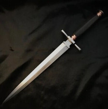 CUSTOM HANDMADE D2-TOOL STEEL BEAUTIFULL SWORD WITH LEATHER SHEATH CAMP SWORD picture