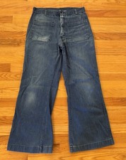 Vintage 80s US Navy Denim Utility Trousers Pants 29x28 Bell Bottom Dungarees picture