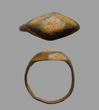 Certified Genuine Antiquity Late Roman Solid Bossed Oval Bezel Bronze Ring 300AD picture