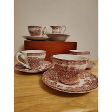 Vintage Myott Staffordshire Tonquin Red Transferware Tea Set – England – 1982 picture