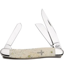 CASE XX POCKET KNIFE SMOOTH NATURAL BONE MEDIUM STOCKMAN W/CROSS SHIELD picture