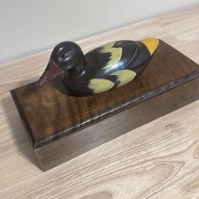 Vintage Wooden Duck Playing Cards Poker Chips Box Walnut Camp Cardinal READ picture